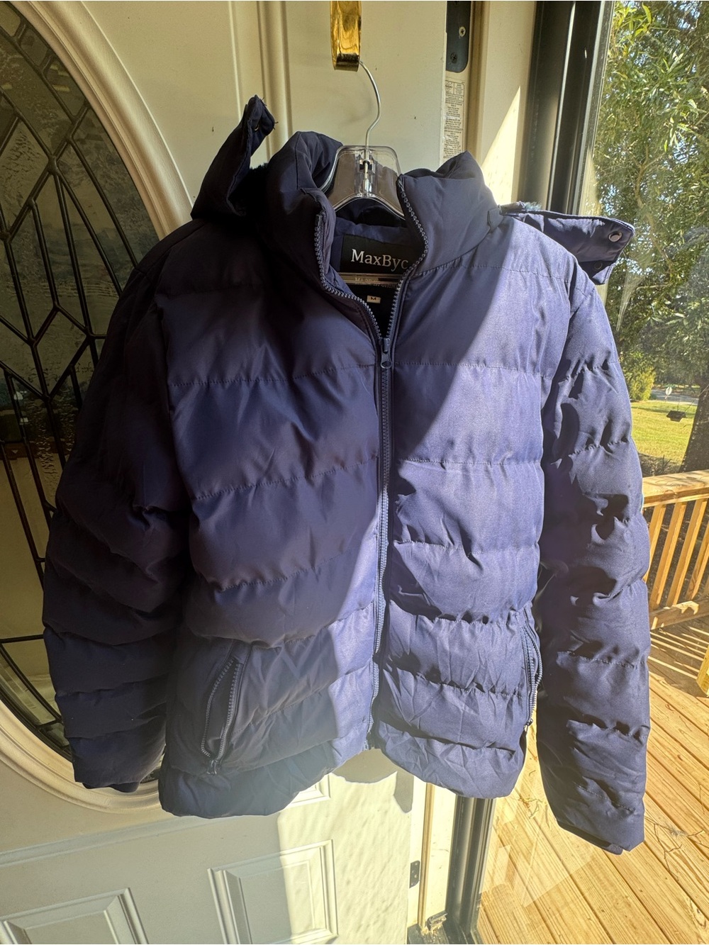 Maxbyc Women’s M Navy Faux Fur Lined Puffer Winter Coat Removable Hood